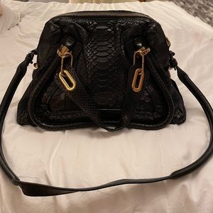 Chloé Medium Python Paraty Satchel Purse in Black